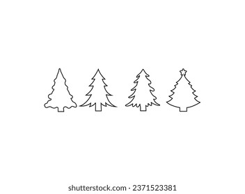 Christmas tree outline icons set. Christmas trees outline icon, vector simple design. Modern thin line icons set of christmas tree. Premium quality symbols.