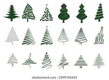 diseño de iconos de diseño de forma de símbolo de diseño de línea de árbol de navidad vectorial elemento de ilustración abstracto de silueta mínima