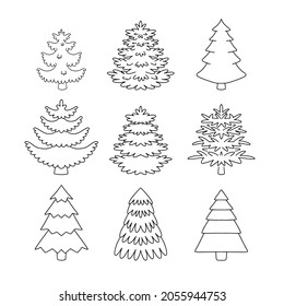 Christmas Tree outline set. vector Illustration