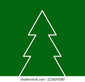 Christmas tree outline shape on green background. Christmas card vector illustration.