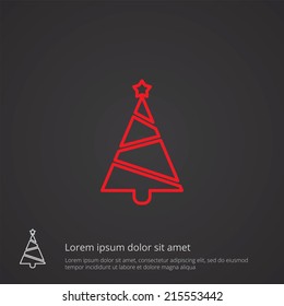 Christmas tree outline thin symbol, red on dark background, logo editable, creative template 