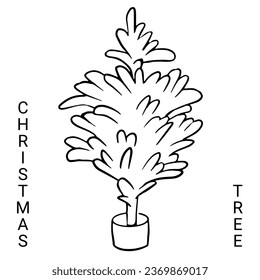 Ilustración vectorial del contorno del árbol de Navidad. Caricatura de árbol de Navidad, pino Evergreen, abeto Decoración de año nuevo. Símbolo de invierno aislado para tarjeta, cartel de venta, ilustración, diseño de libros.