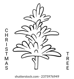 Ilustración vectorial del contorno del árbol de Navidad. Caricatura de árbol de Navidad, pino Evergreen, abeto Decoración de año nuevo. Símbolo de invierno aislado para tarjeta, cartel de venta, ilustración, diseño de libros.