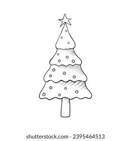 Christmas tree outline vector for kids coloring and activity
