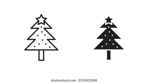 Christmas tree outlined and solid icon vector collection.