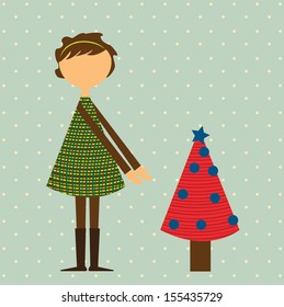 Christmas tree over dotted background vector illustration 