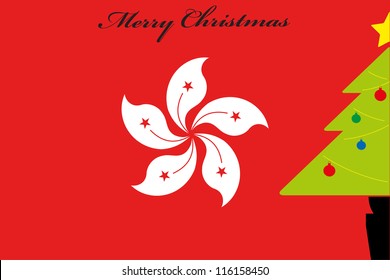 Christmas Tree over the flag of Hong Kong