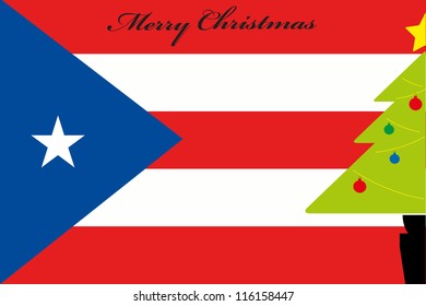 Christmas Tree Over The Flag Of Puerto Rico