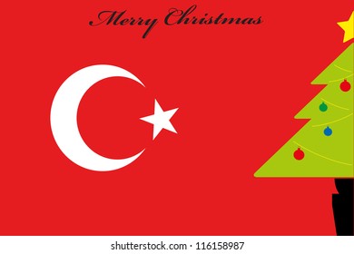 Christmas Tree over the flag of Turkey