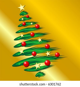 Christmas tree over gold gradient background