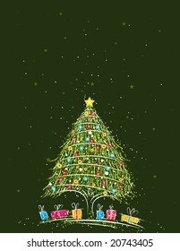 christmas tree  over  green background, vector illustration