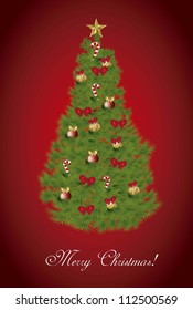 christmas tree over red background. vector illustration