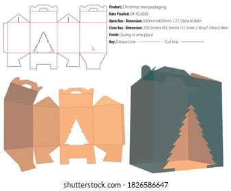 Christmas tree packaging design template gluing die cut - vector