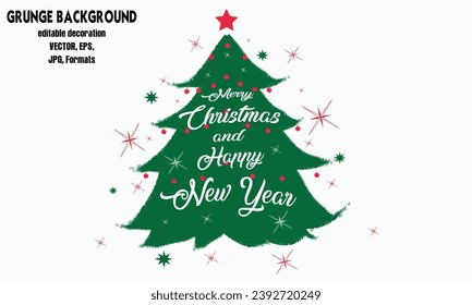 Christmas tree paint brush strokes. Hand drawn pine trees. Holiday decoration element. Xmas fir symbols on white background..eps