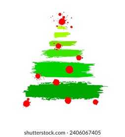 Christmas tree of paint strokes with red balls. hand drawing. Not AI. Vector illustration