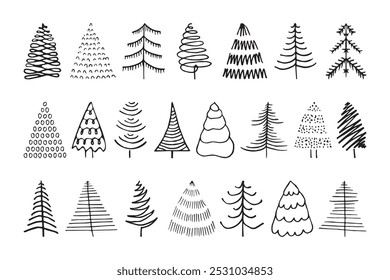 Christmas tree. Christmas tree painted in doodle style. frame template for postcard. gift card for the new year. template. vector. on a white background. Doodle.