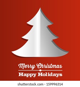 Christmas Tree Paper Background - Christmas background with white folding paper tree on red background.  EPS8 file. 