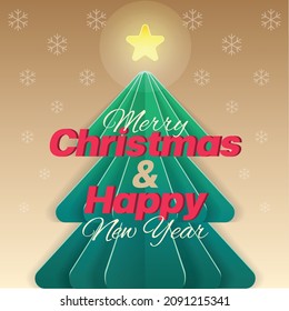 
Christmas Tree Paper Card Cute Merry Christmas Happy New Year Christmas Tree Snowflake Gift Present Star Decorative Square Post Card Poster Promotion Banner Gradient Brown Beige Background