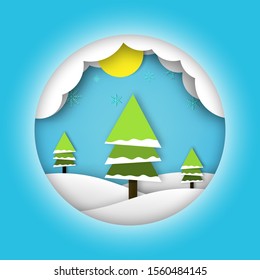 Christmas tree paper cut decoration background 