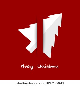 Christmas tree paper cut. Design banner. Greeting card.