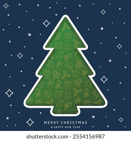 Christmas tree paper cut design card. Merry Christmas and Happy New Year background