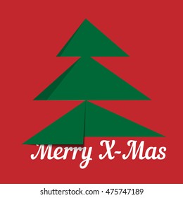 Christmas tree paper cut design greeting card vector illustration