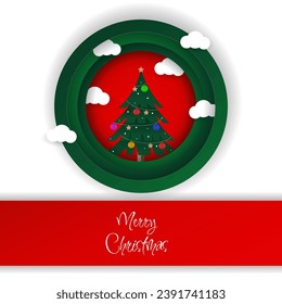 Christmas tree in Paper Cut out style. - Vector.