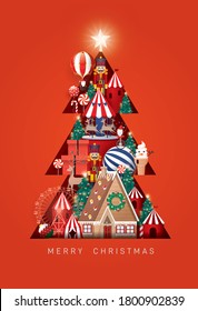 Christmas tree paper cut-out design template vector/illustration