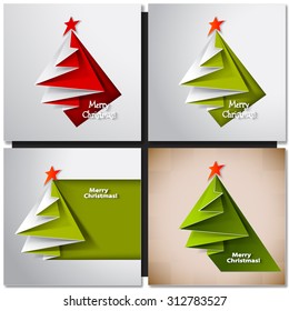 Christmas tree paper design card. Vector origami