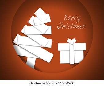 Christmas tree paper patchwork on the red background