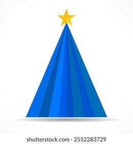 Christmas tree of paper with star isolated on white background. Merry Christmas and Happy New Year. Vector illustration