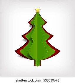 Christmas tree and papercut vector illustration