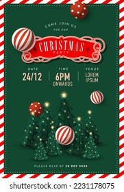 christmas tree christmas party invitation card design template vector, illustration