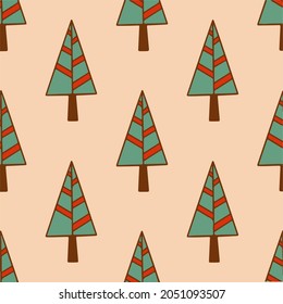 Christmas Tree Pattern Background. Social Media Post. Christmas Decoration Vector Illustration.