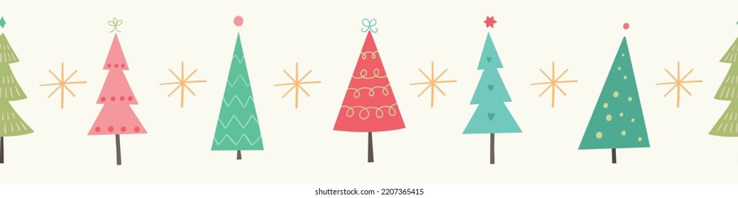 Christmas Tree Pattern Background. Vector Seasonal Border. 