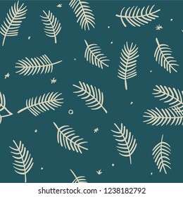 Christmas tree pattern background. Winter mood. Blue and white holiday wallpaper for wrapping paper, invitation, greeting card. Hand drawn pattern