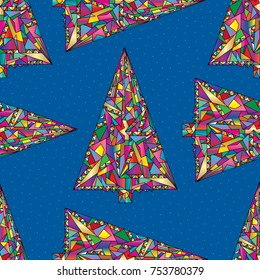 Christmas tree pattern. Bright colors abstract Xmas seamless background. Winter holidays vector texture for wallpaper, wrapping paper, textile design, surface, fabric. 