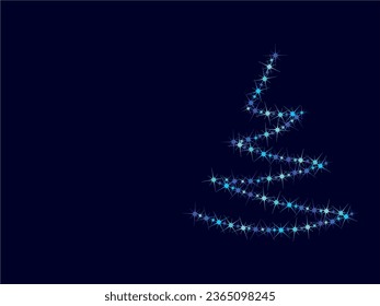 Christmas tree. Pattern of bright sparkling magical neon multi-colored particles, sparks and stars shining with special light. Space for text. Christmas abstract vector pattern on dark background. 
