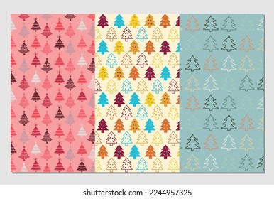 Weihnachtsbaummuster bunter Vektorgrafik-Design Tapete Hintergrund Kollektion Set