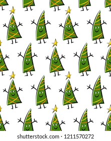 Christmas tree pattern. Cute character vector illustrations. Can be used for greeting card, invitation, banner, web design.
