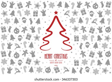 christmas tree pattern decoration elements red gray background