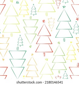 Christmas tree pattern design. Red, green, yellow and orange christmas trees vectors.
