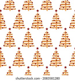 Christmas tree pattern in flat style from wood on white background. Vector stock illustration