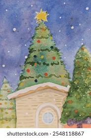 Árbol de Navidad, patrón de Navidades, regalo de Navidad, color del agua, 2025.