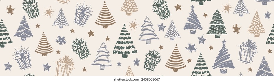 Christmas tree, pattern, hand drawn illustrations. Vector.	