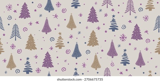 Christmas tree pattern, Hand drawn illustrations.	