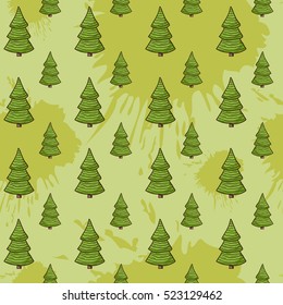  Christmas tree pattern on a green  blots ink background