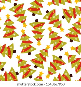 Christmas tree pattern on white background. Great for wallpaper, background, wrapping paper, fabric, packaging, greeting cards, invitations