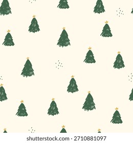 Christmas tree pattern on white background and green dots. Winter vector ilustration with green Christmas tree.