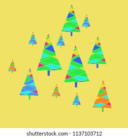 Christmas tree pattern, quadrangles, triangles. Hand drawn.